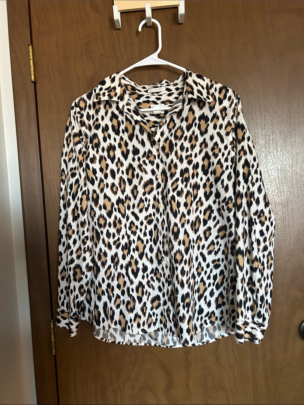 Chico's Leopard Print Long-Sleeve Blouse - White/Tan/Black